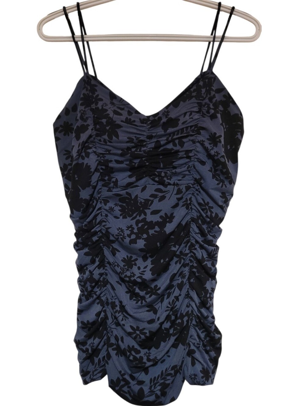 Lands End Tankini Swimsuit Top Blsck Gray Scalloped Hem Womens Size 14